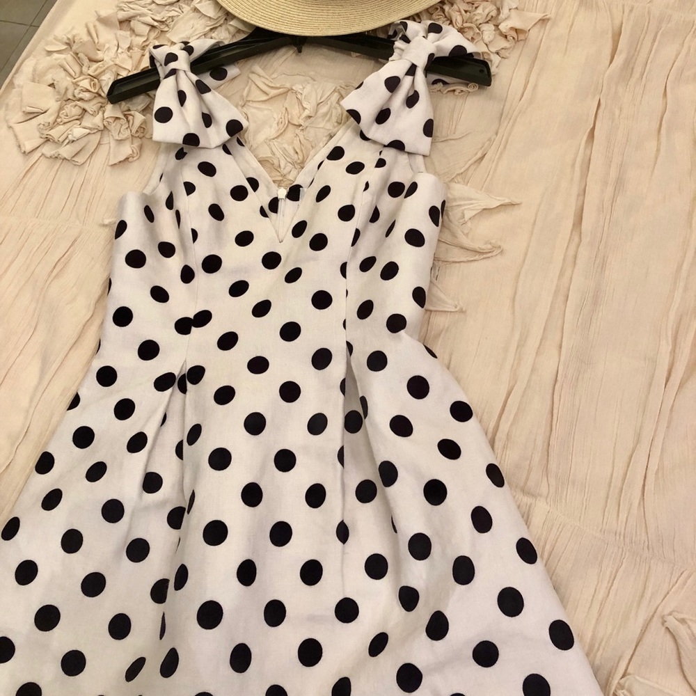 Corsage Polka Dot Bow Shoulder Dress - Picture 7 of 8